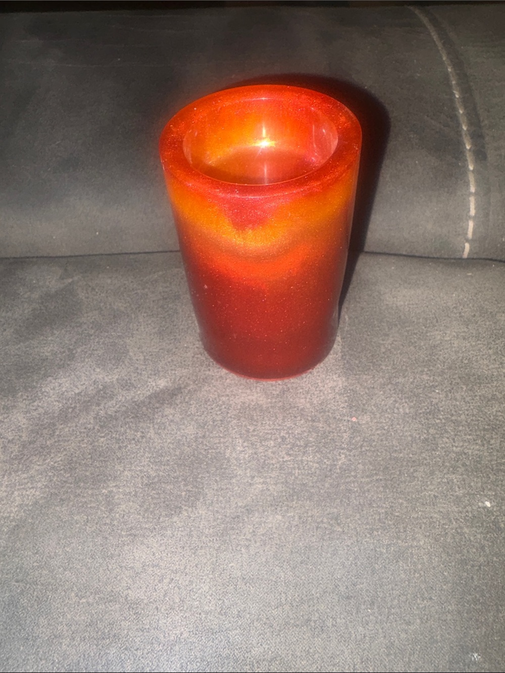 Handmade Red-Orange Resin Tea Light Candle Holder